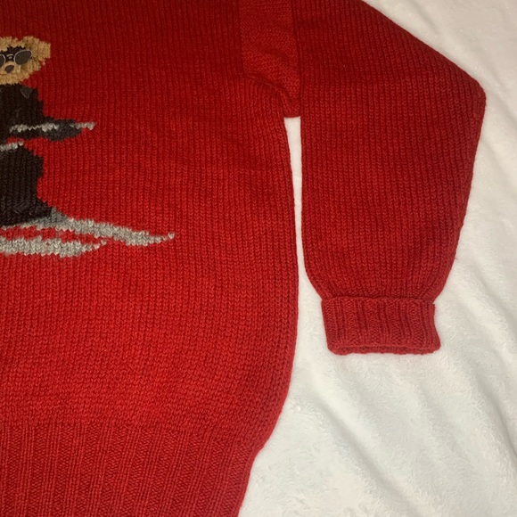 Rare Polo Ralph Lauren Hand Knit Wool Ski Polo Bear 94’ Red Sweater XL - Picture 4 of 10